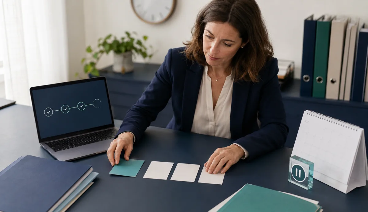 Responsable de formation examinant quatre étapes de paiement, dont une mise en évidence, devant un calendrier et un suivi numérique symbolisant le déclenchement et l’annulation possible d’une avance CPF.