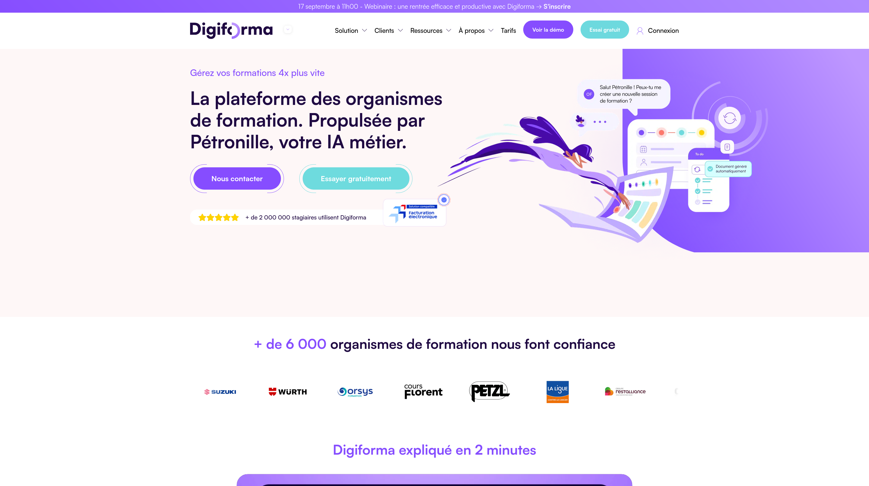 Capture d'écran du site Digiforma
