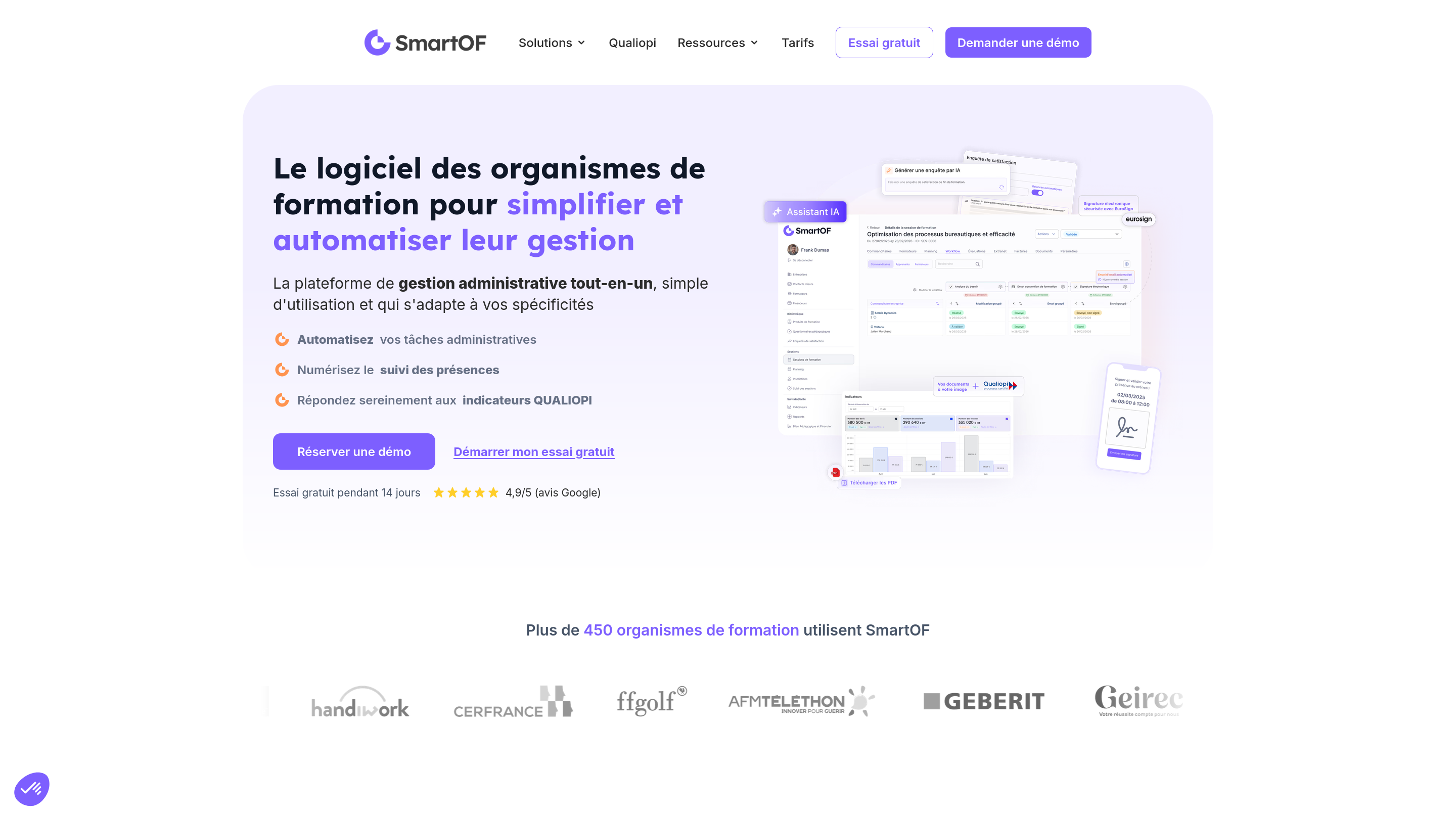 Capture d'écran du site SmartOF